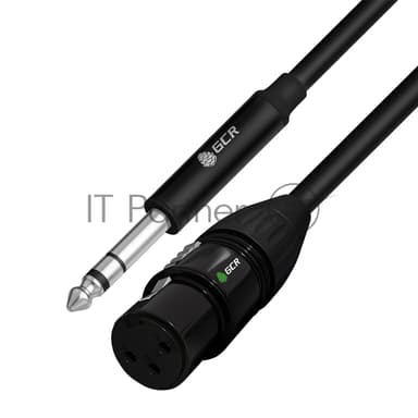 Кабель GCR 5.0m микрофонный stereo jack 6,35мм/XLR, M/F, черный, AL case черный