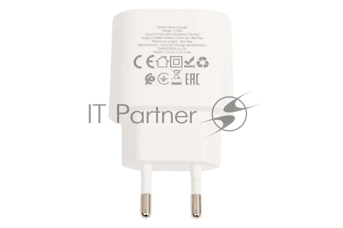 Блок питания (сетевой адаптер) HOCO C109A Fighter, QC3.0, 18W, с кабелем Micro-USB, белый