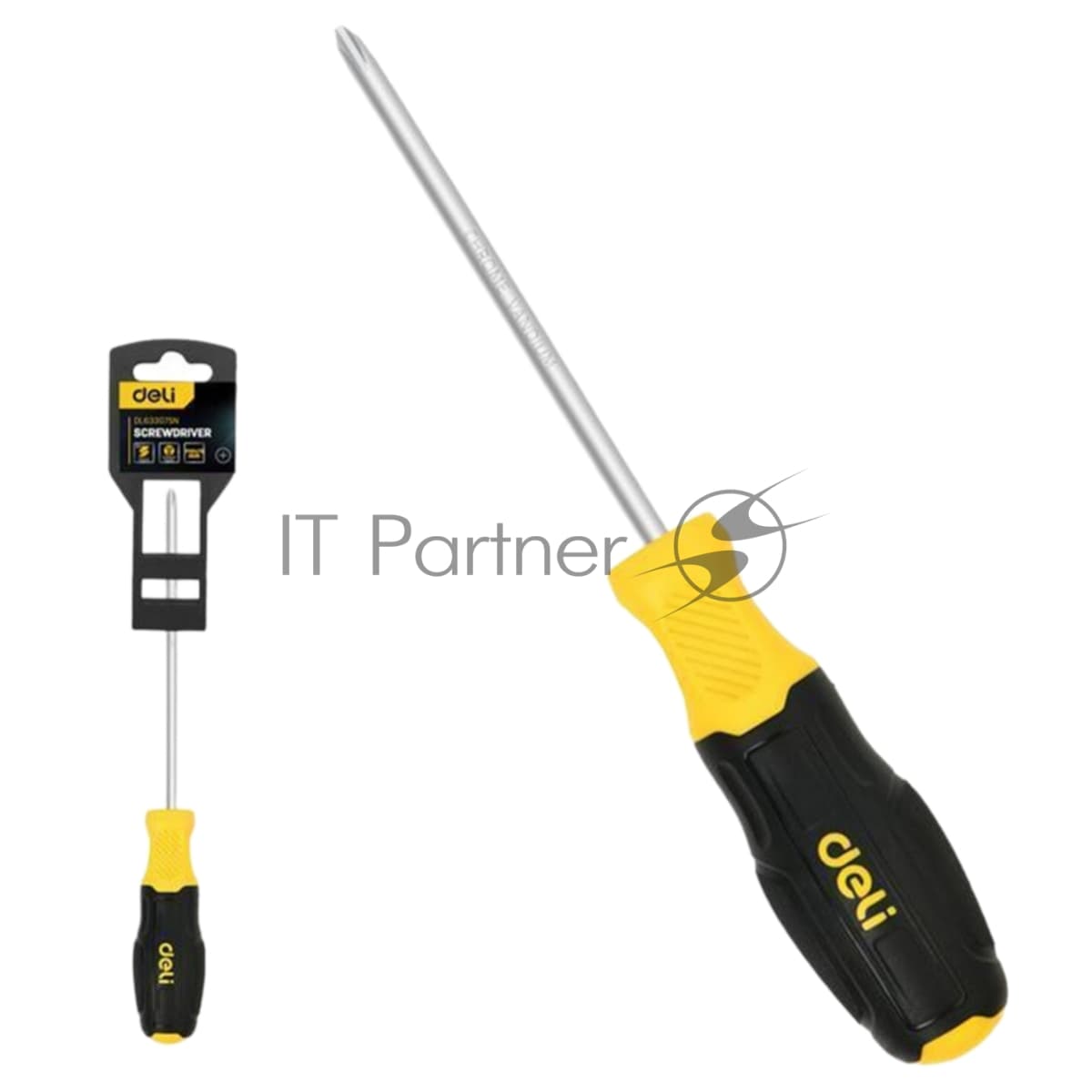 Крестовая отвертка Deli DL633075N PH0x75мм сталь Cr-V, двухкомпонентная прорезиненная рукоять