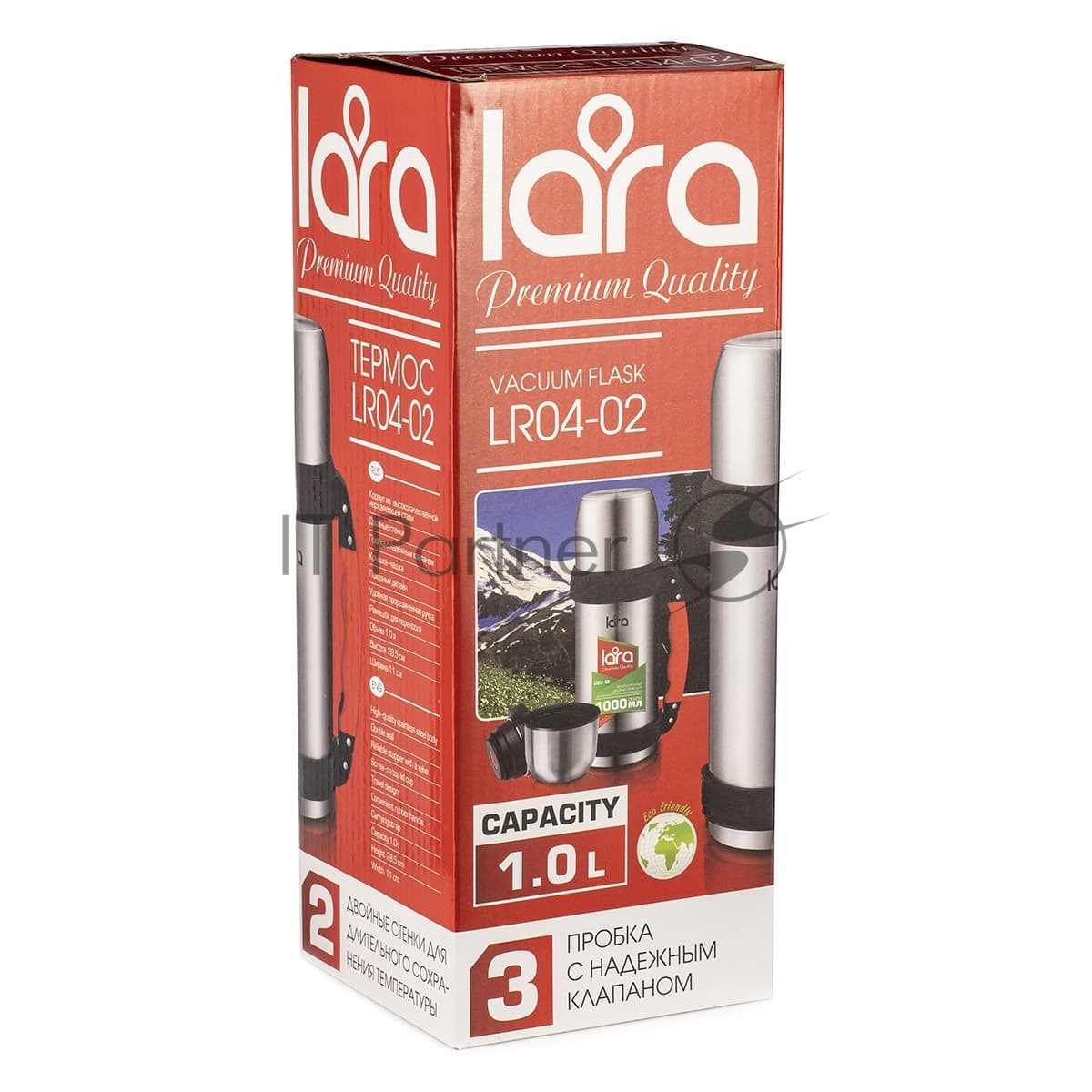 Термос LARA LR04-02 нержавеющая сталь 1 л