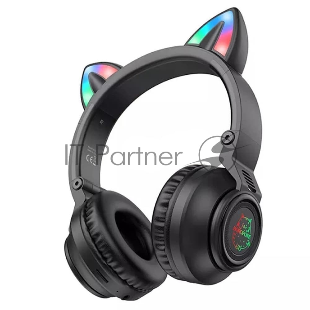 Беспроводные/проводные наушники Borofone BO18 черный, накладные, Bluetooth + проводной, кошачьи ушки, до 12 ч
