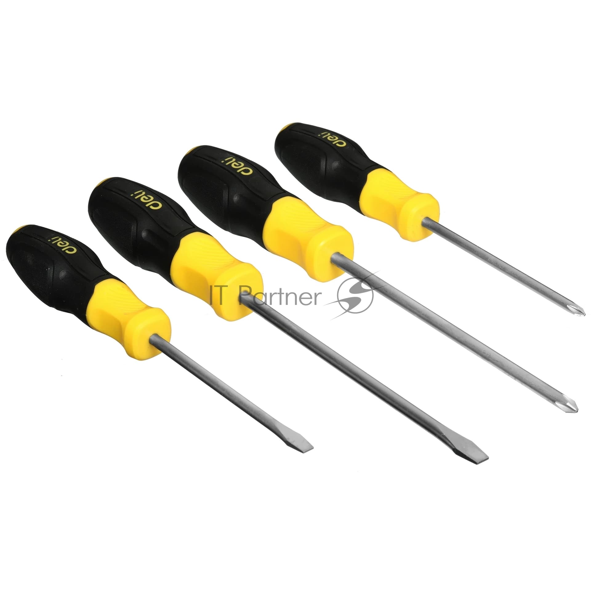 Набор отверток Deli DL630004N 4шт SL5x100 + SL6x150 + PH1x100 + PH2x150 сталь Cr-V, двухкомпонентная прорезиненная рукоять