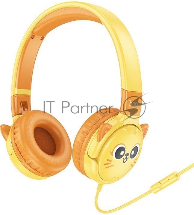 Беспроводные/проводные наушники Hoco W61 желтый, накладные, Bluetooth + проводной, детские, до 20 ч.