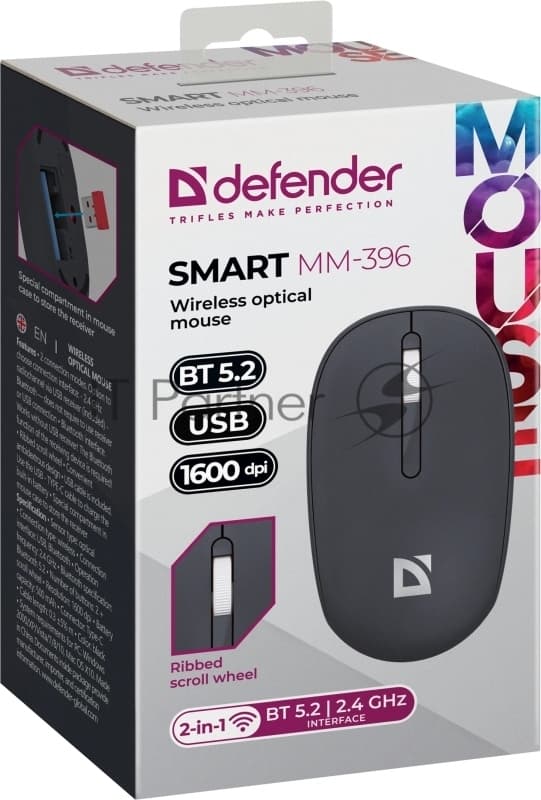Defender Беспроводная оптическая мышь Smart MM-396 Чер,3кн,2.4G+BT,500мАч,1600dpi