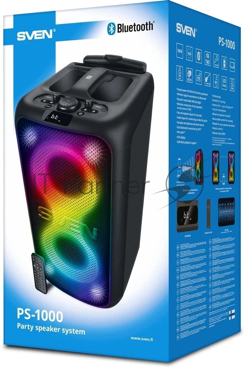 Колонка портативная SVEN АС PS-1000 черный 160W 1.0 BT/3.5Jack 8000mAh