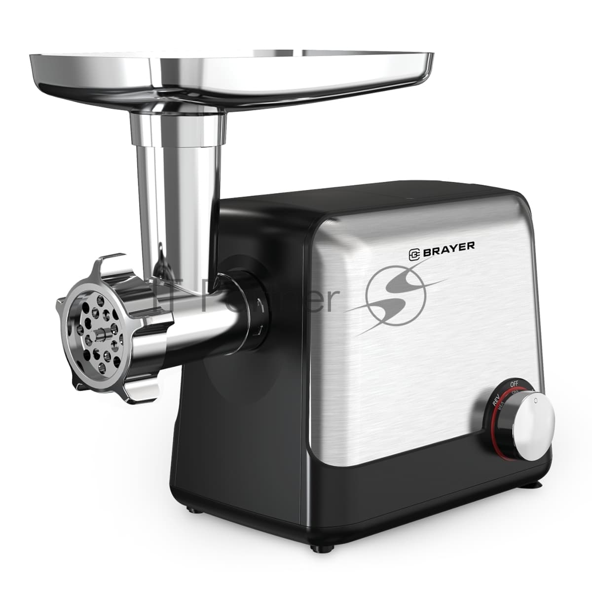 Мясорубка электрическая BRAYER BR1613 черный, 1800 Вт, 2.0 кг/мин, реверс, защита от перегрузки, насадки - 8