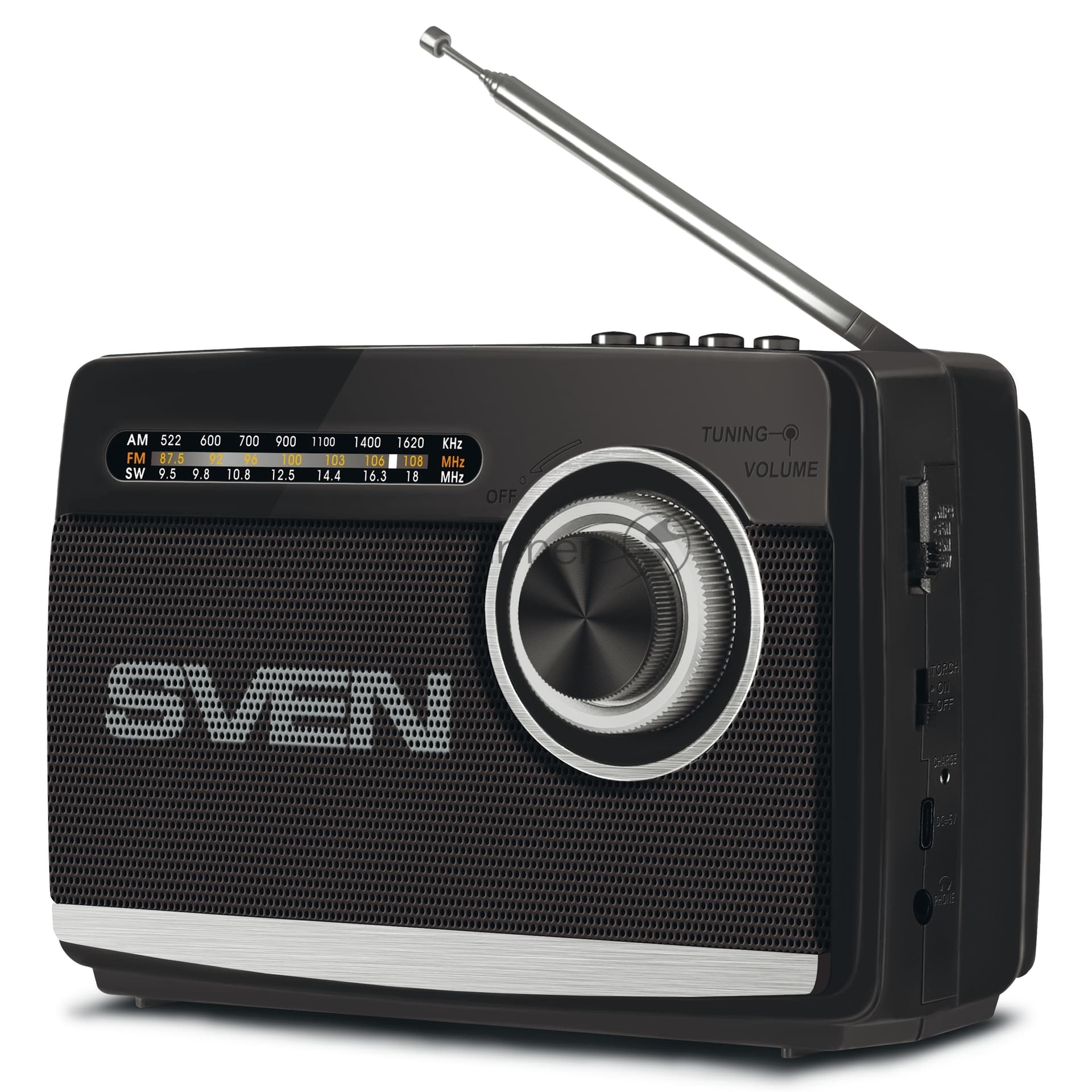 SVEN <SRP-155 Black> Радиоприёмник (3W, FM/AM/SW, Bluetooth, USB, microSD, фонарь, Li-Ion)