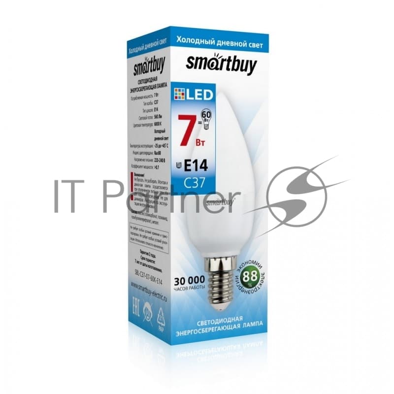 Лампа светодиодная Smartbuy 7W/6000/E14 (SBL-C37-07-60K-E14)