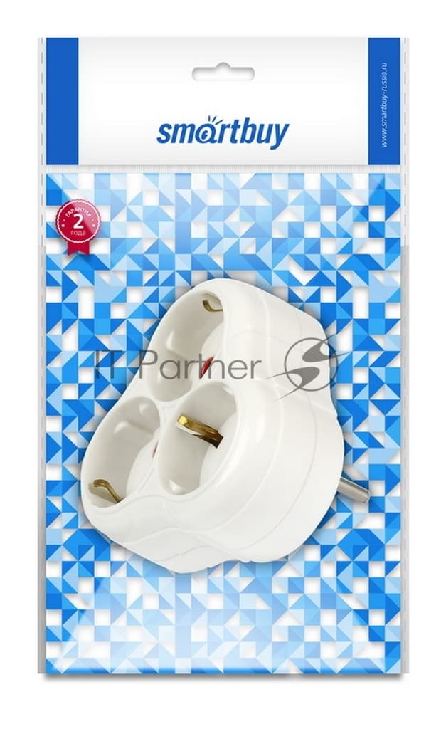 Тройник Smartbuy (SBE-16-A01-3z) 3 гнезда с заземлением круглый белый 16А 250В