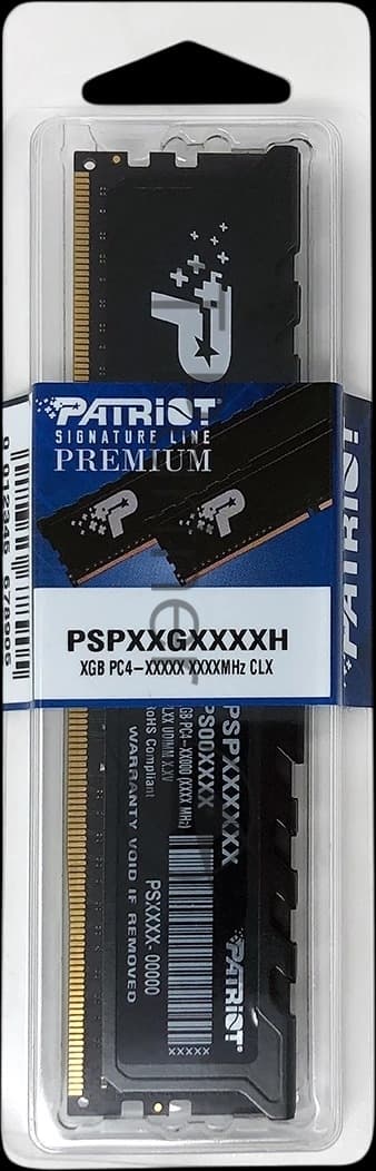 Оперативная память Patriot Signature Premium, DDR4, 16GB (1x16GB), 2666 MHz, CL19, с радиатором, чёрный