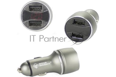 Сетевое зарядное устройство NOVA BRIGHT для моб.устройств, 2 USB-порта, 2100мА + цифровой LED вольтметр, 12/24В 46898