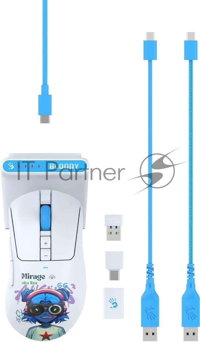 Мышь A4Tech Bloody R73 Ultra Duo белый/рисунок оптическая 20000dpi беспров. USB/USB-C 7but (R73 ULTRA DUO NYX MIRAGE)