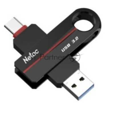 Netac US18 Флешка USB 3.2/Type-C 256Гб 200/100Мбс черно-красная