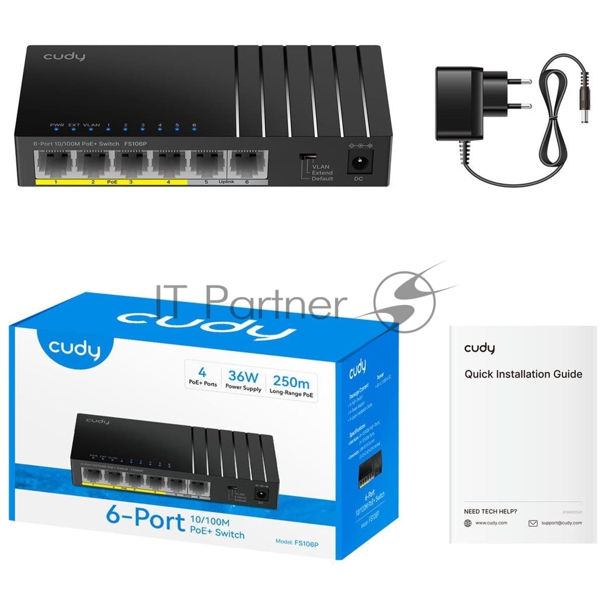 Коммутатор CUDY FS106P 6-Port 10/100M PoE+ Switch 36W
