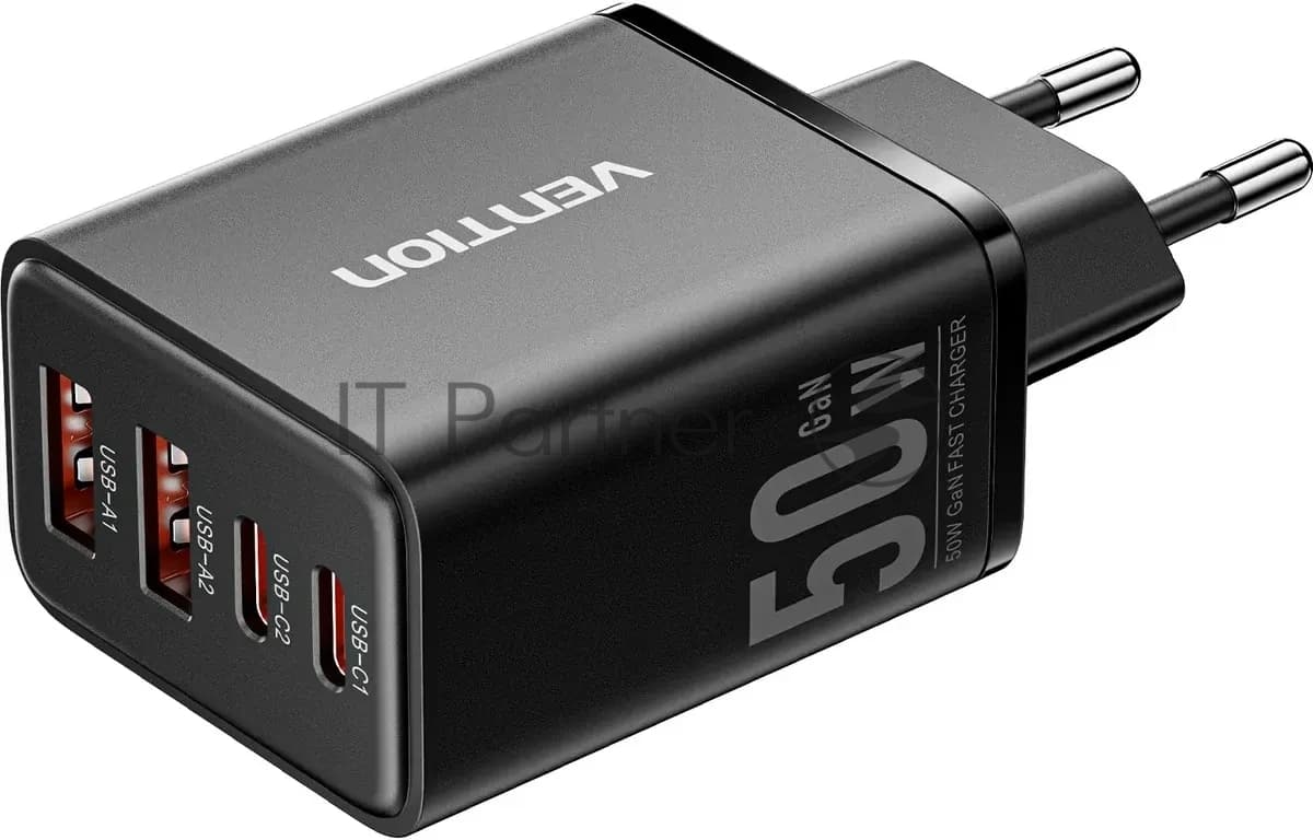 Сетевое зарядное устройство Vention на 4 порта GaN 50W USB (C+C+A+A) Чёрный
