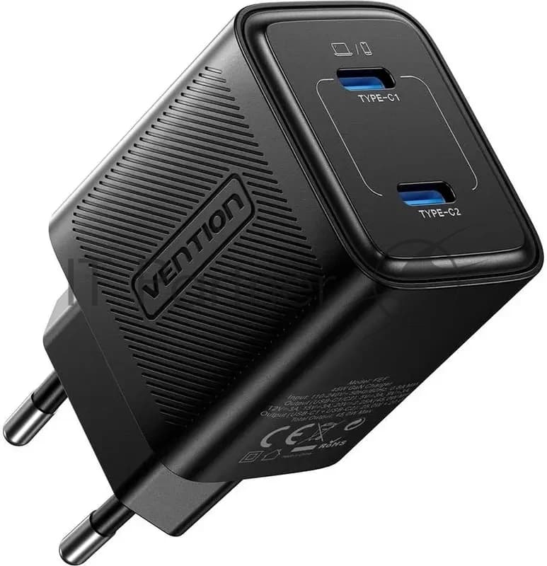 Сетевое зарядное устройство Vention на 2 порт USB С+C GaN 45W Чёрный