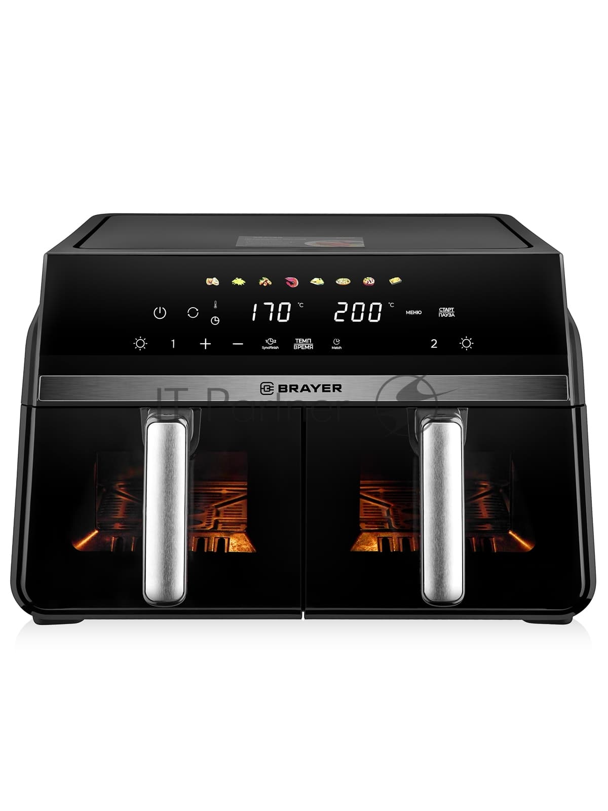 Аэрогриль BRAYER BR2050 черный, 2200 Вт, 10 л, сенсор, 8 программ