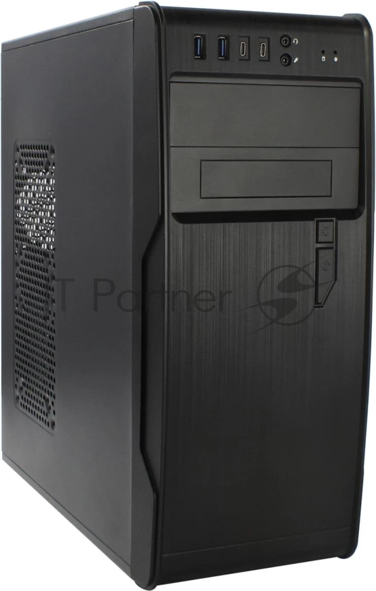 PowerCool Компьютерный корпус без ТМ, S1008BK-2U3C-NP NP (MidiTower, БЕЗ БП, Black, 2*USB3.0+2*USB Type-C +HD Audio)