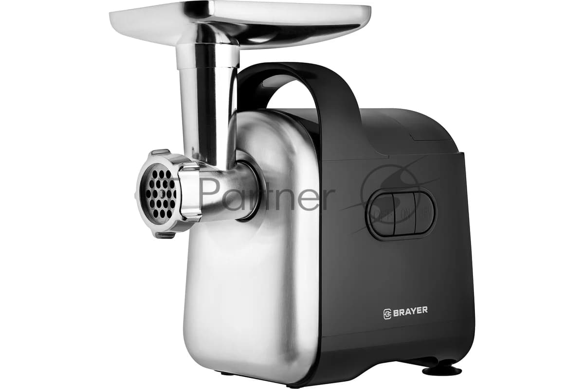 Мясорубка электрическая BRAYER 1602BR черный, 2000 Вт, 2.0 кг/мин, реверс, защита от перегрузки, металлический лоток, насадки - 5
