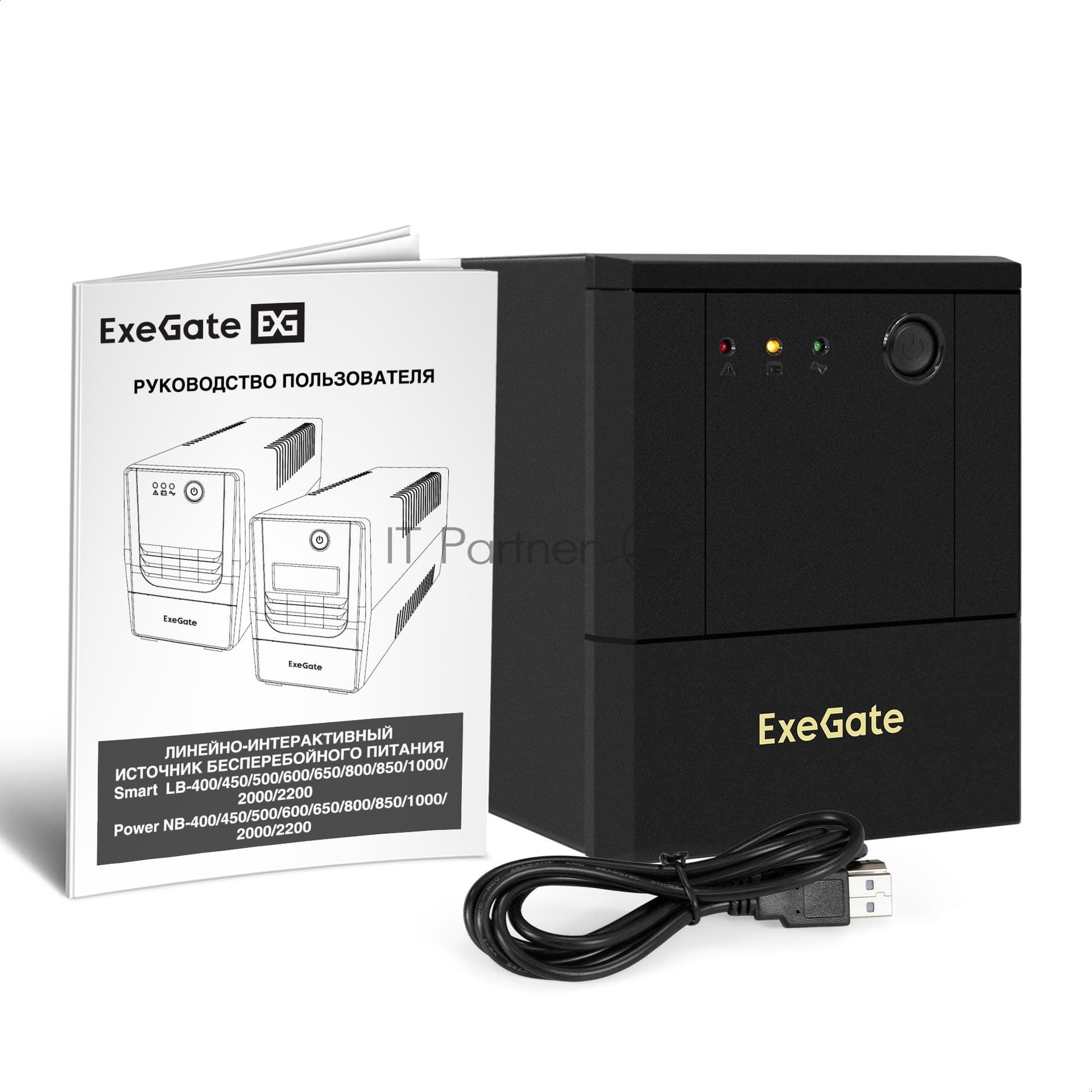 ИБП ExeGate Power NB-2200.LED.AVR.4SH.USB (2200VA/1300W, LED, AVR, 4*Schuko, USB, батарея 12V 9Ah - 2 шт., металлический корпус, Black) <EX299785RUS>
