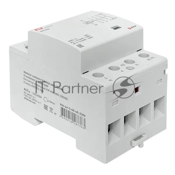 Контактор модульный КМ 40А 4NO 230В AC (3 мод.) AVERES EKF km-av-3-40-40-230V