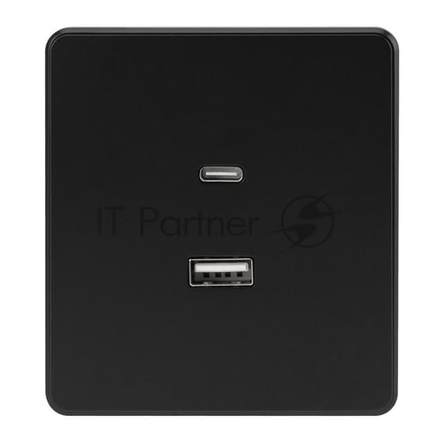 Розетка Kranz ROUND USB-A+Type-C 3А с функцией быстрой зарядки оникс