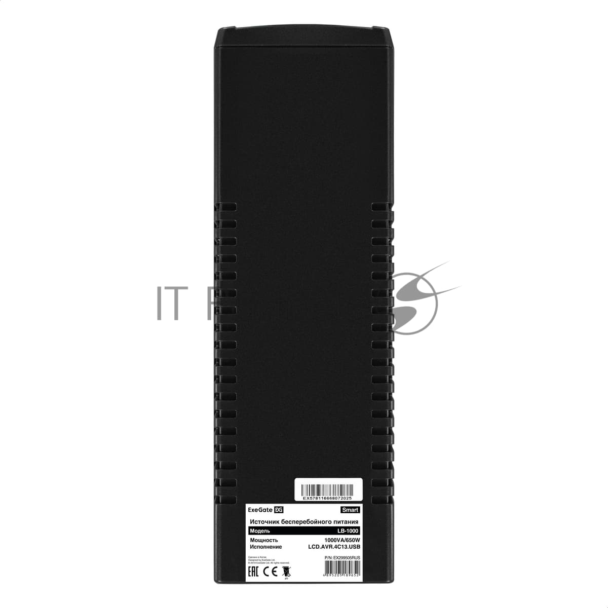 Источник бесперебойного питания ExeGate Smart LB-1000.LCD.AVR.4C13.USB (1000VA/650W, LCD, AVR, 4*C13, USB, батарея 12V 9Ah, черный)