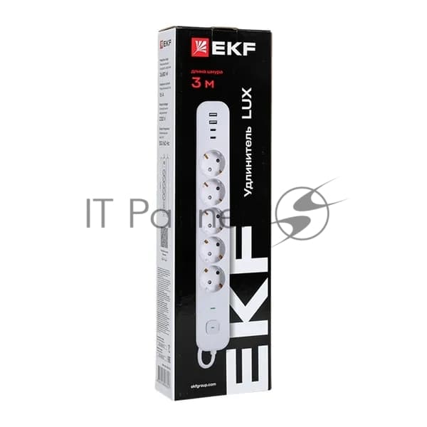Удлинитель EKF UBA-LUX-503-TC 5х3 м IP20 2USB 2.4А+2type-C LUX 1.5 кв.мм