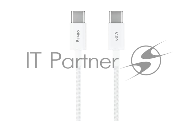 Кабель OLMIO SIMPLE, Type-C - Type-C, 60W 3A, 1.2м, тканевая оплетка, белый