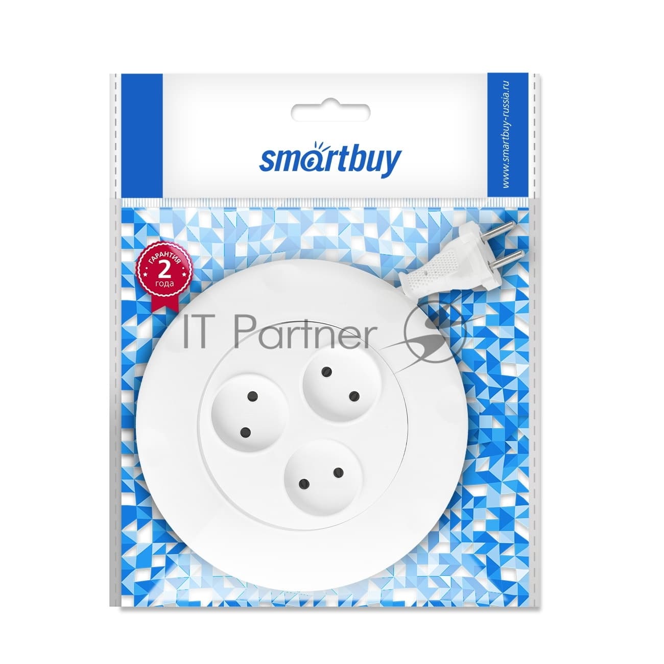 Колодка Smartbuy (SBE-10-3-03-W) - 3 гнезда 3 метра (10А/2,2 кВт) круглый белый