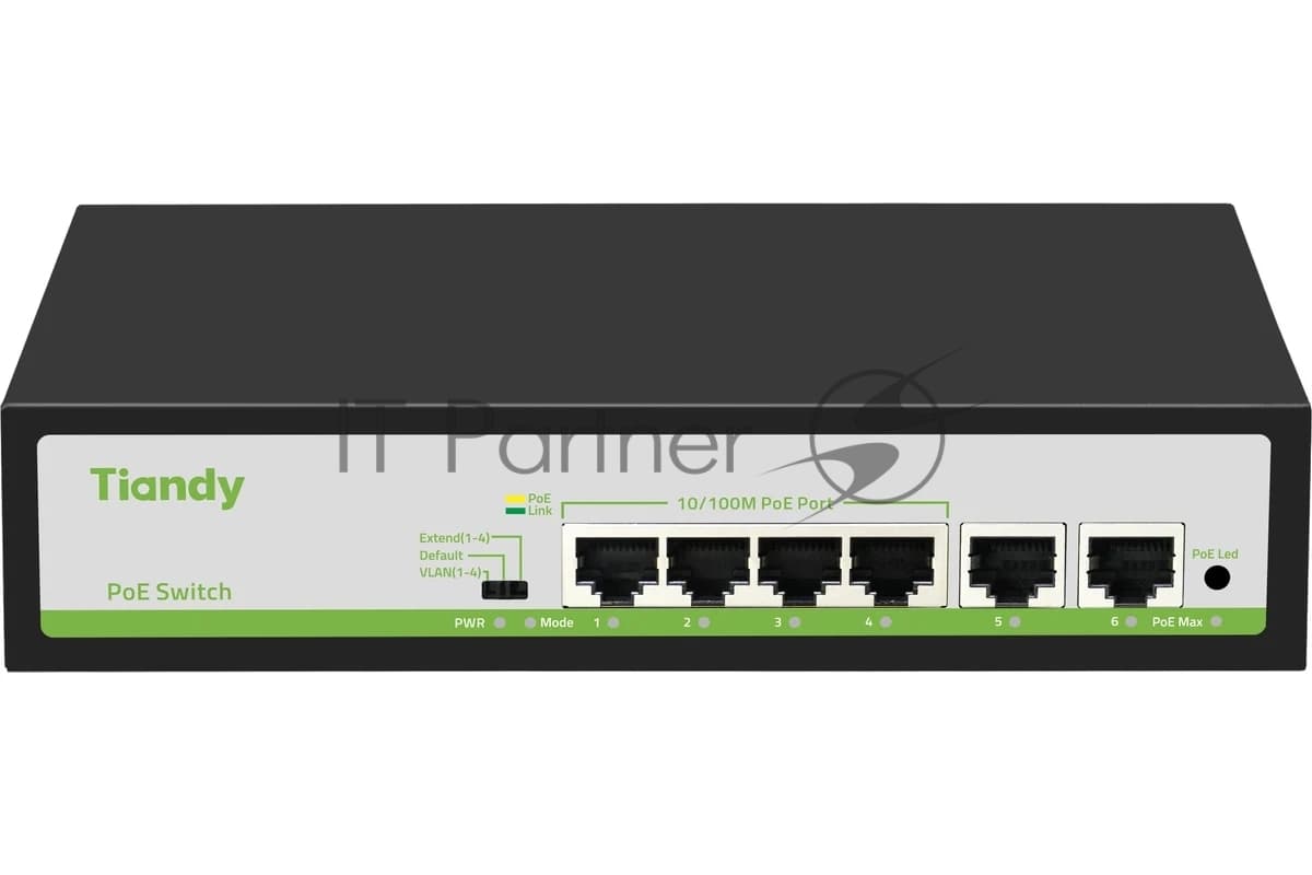 Коммутатор Tiandy TC-P3S06 F/0420/AT/55/V2.0 (L2) 6x100Мбит/с 4PoE 55W неуправляемый