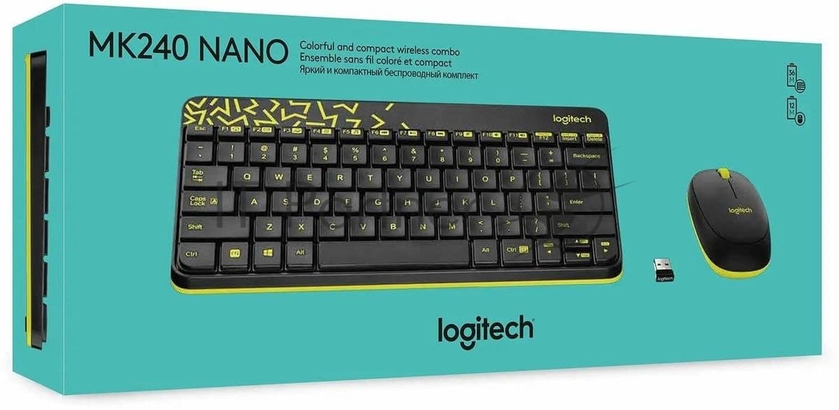 Комплект клавиатура + мышь Logitech Wireless Desktop MK240 Nano черный Retail Combo