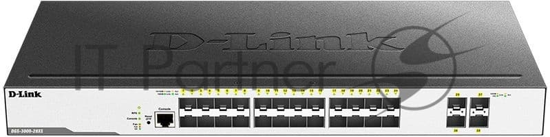 Коммутатор D-Link PROJ Управляемый L2 коммутатор, 24x1000Base-X SFP, 4x10GBase-X SFP+, CLI, консольный порт RJ-45, RPS, поддержка Dying Gasp