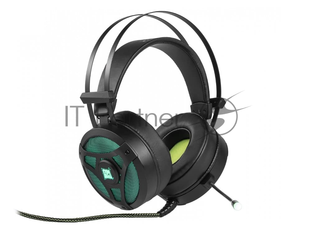 Гарнитура Harper GHS-X10 чёрный-зелёный, проводная, 3.5 мм, подсветка