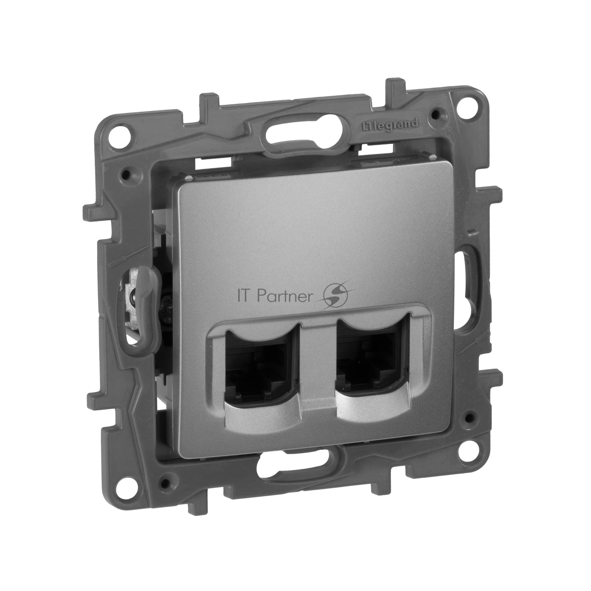 Розетка RJ 45 672455 Legrand Двойная розетка RJ 45 - категория 5е - UTP - Etika - алюминий