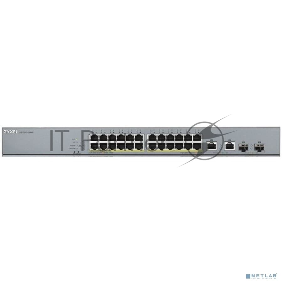 Коммутатор Zyxel GS1350-26HP, 24xGE PoE+, 2xCombo (SFP/RJ-45), бюджет PoE 375 Вт, дальность передачи питания до 250 м, автоперезагрузка PoE-портов, повышенная защита от перенапряжений и электростатических разряд