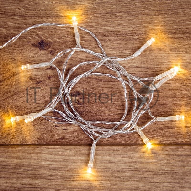 Гирлянда светодиодная Neon-night универсальная 10 LED, 1,2 метра, прозрачный ПВХ, теплое белое свечение, батарейки 2хАА