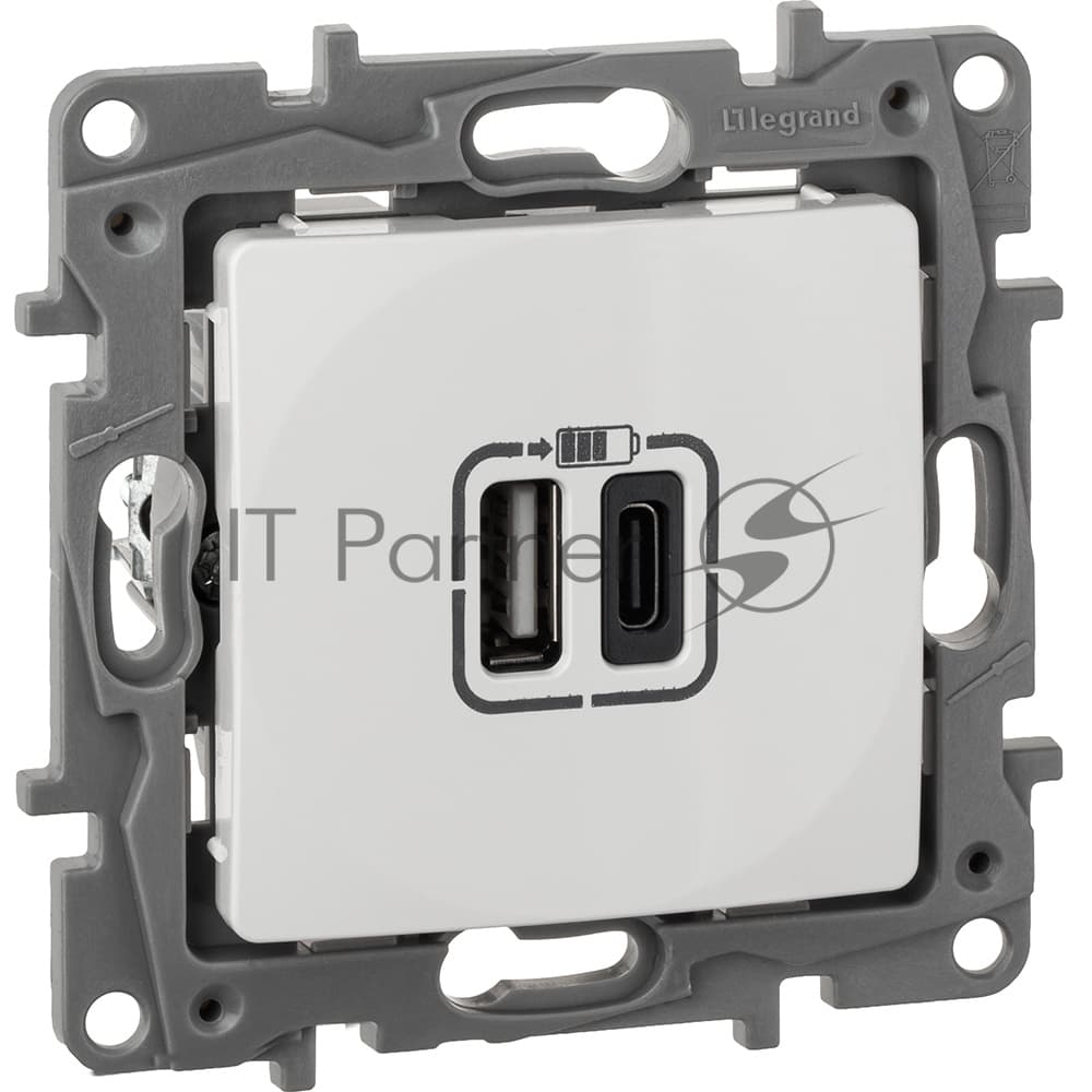 Зарядное устройство 2xUSB тип A/тип C, белый
