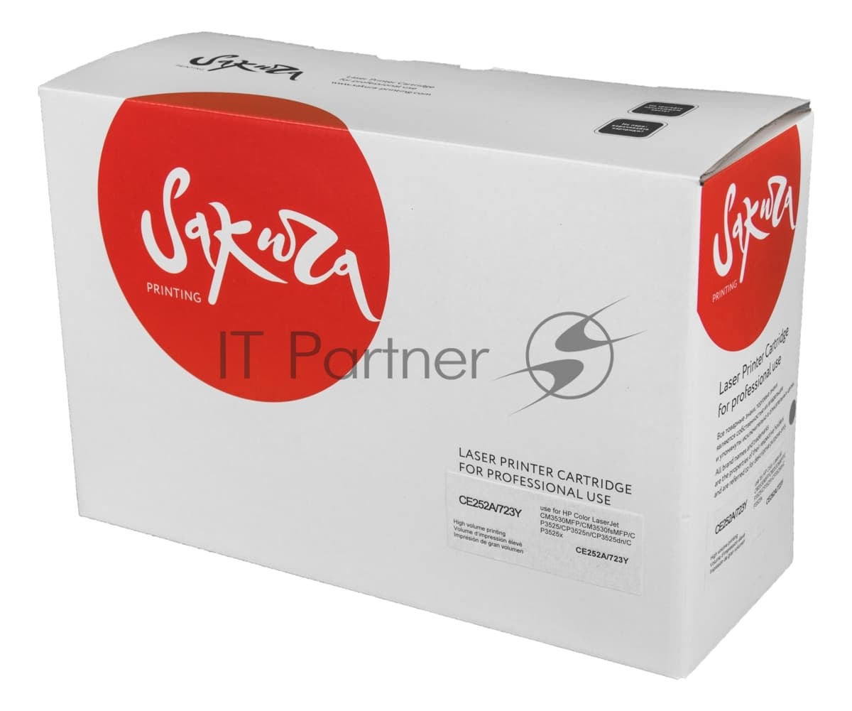 Картридж лазерный Sakura CE252A для HPColor LaserJet CM3530MFP/CM3530fsMFP/CP3525/CP3525n/CP3525dn/CP3525x, желтый, 7000 к.