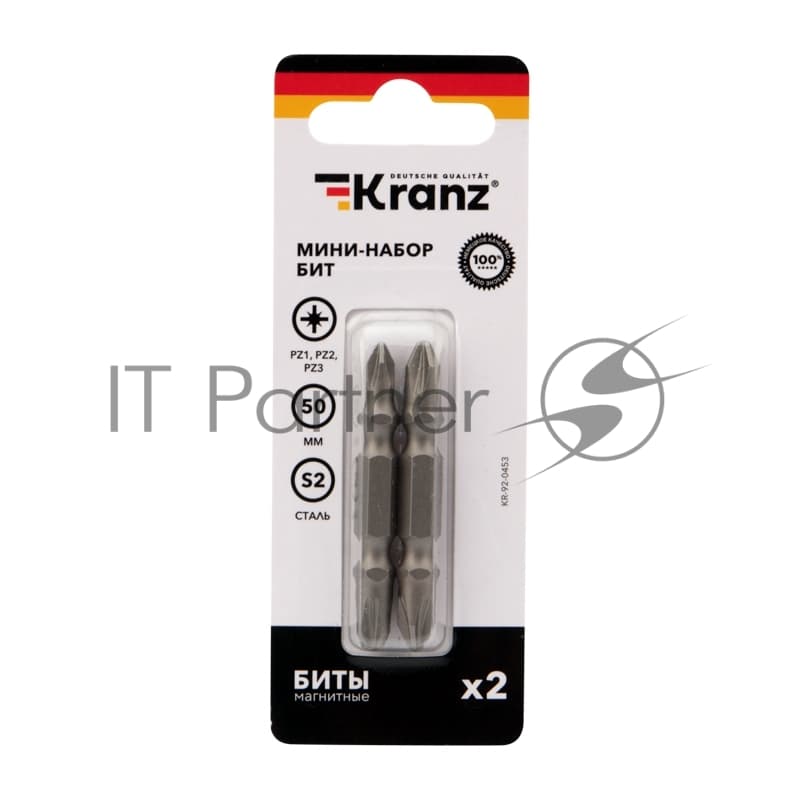 Мини-набор бит Kranz PZ2xPZ2, PZ1xPZ3-50 мм (2 шт./уп.)