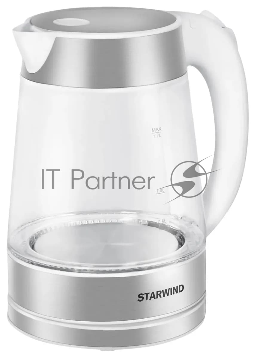 Чайник электрический Starwind SKG2011 1.7л. 2200Вт белый/серебристый корпус: стекло/металл/пластик
