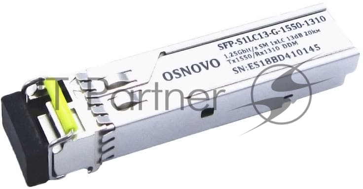 Оптический SFP Модуль OSNOVO GE, одно волокно SM, до 1,25 Гбит/c, LC, до 20км, Tx:1550/Rx:1310, DDM