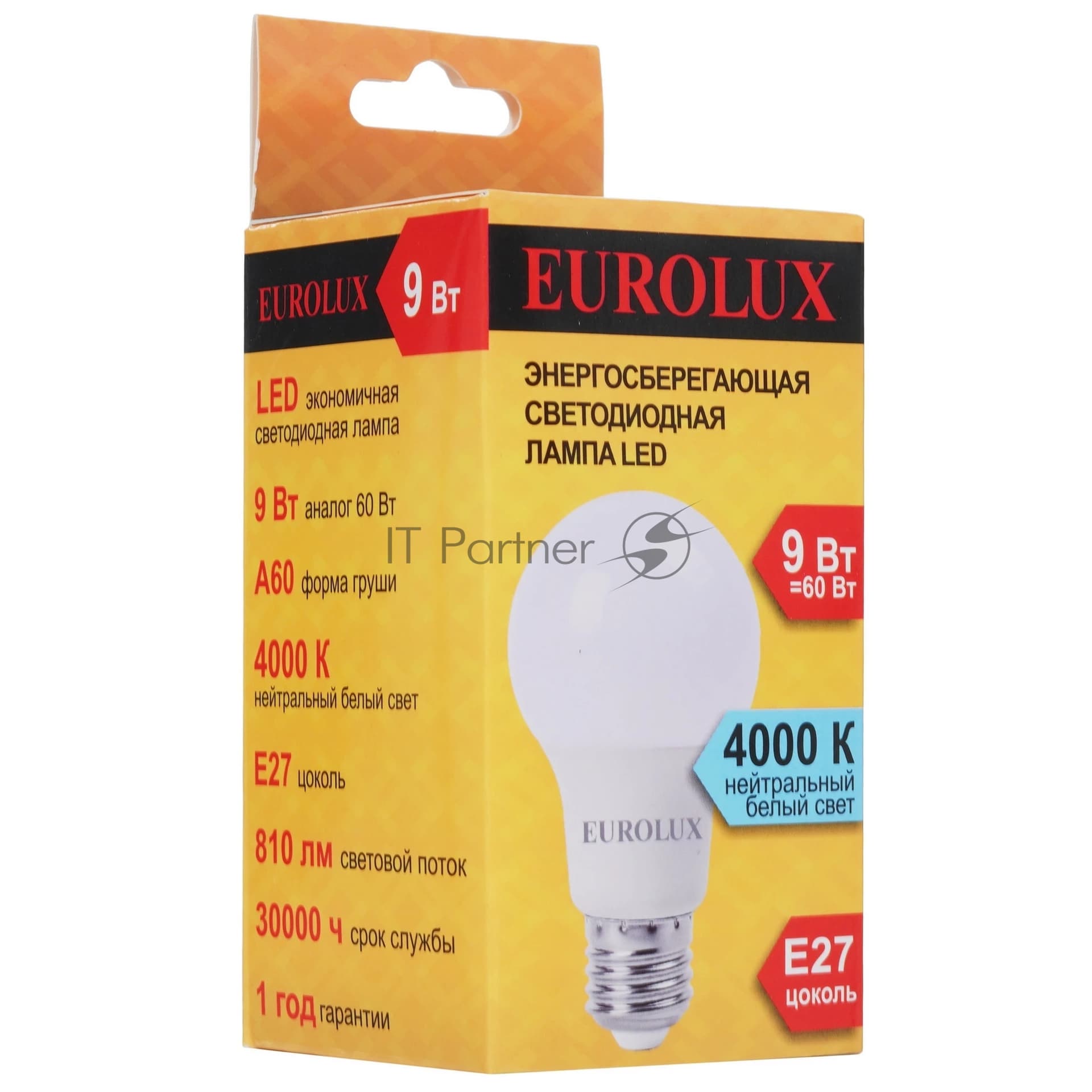 Лампа светодиодная EUROLUX LL-E-A60-9W-230-4K-E27 груша