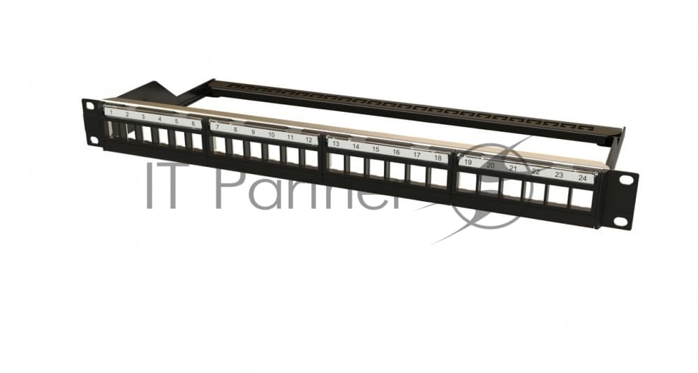 Комм. патч-панель Hyperline, 19", 1HU, портов: 24 х keystone, неэкр., черный, (PPBL6-19-24-RM)