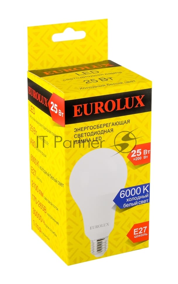 Лампа светодиодная EUROLUX LL-E-A80-25W-230-6K-E27 груша