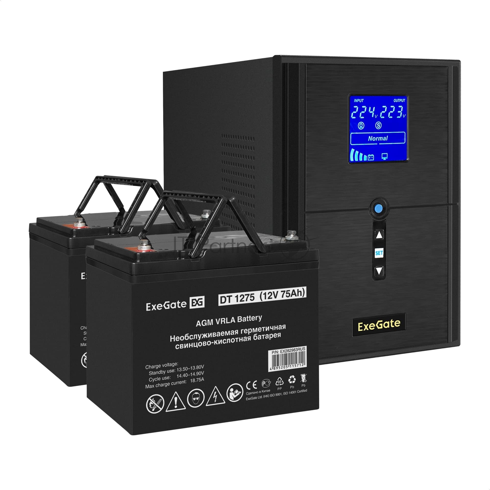ИБП + батарея ExeGate SineTower SZ-2000.LCD.AVR.3SH.1C13.USB + 2x DT 1275 (75Ач)