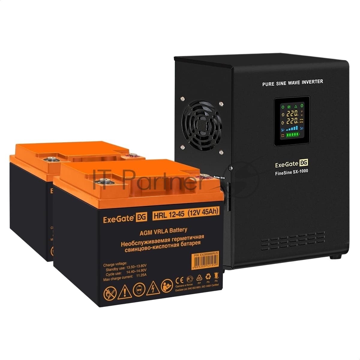 ИБП + батарея ExeGate FineSine SX-1000.LCD.AVR.2SH + HRL 12-45 (45Ач)