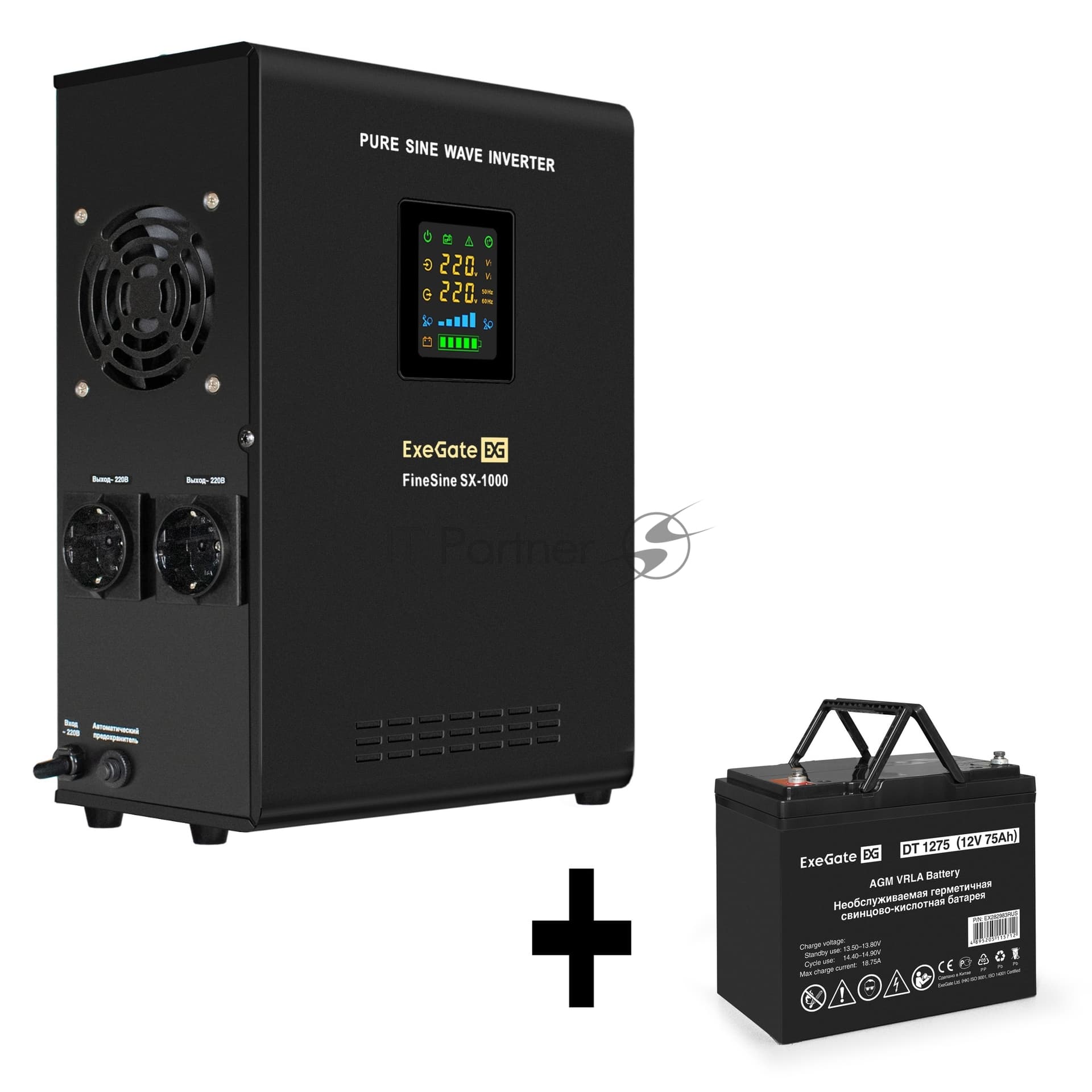 ИБП ExeGate FineSine SX-1000.LCD.AVR.2SH + DT 1275 (75Ач)