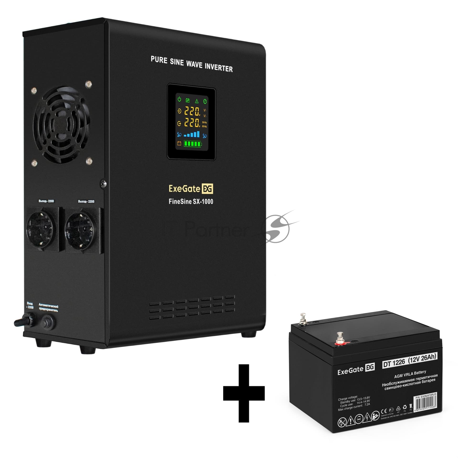 ИБП + батарея ExeGate FineSine SX-1000.LCD.AVR.2SH + DT 1226 (26Ач)