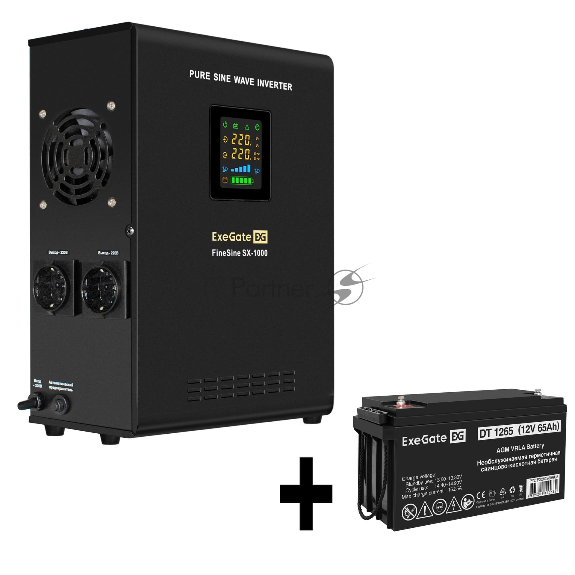 ИБП + батарея ExeGate FineSine SX-1000.LCD.AVR.2SH + DT 1265 (65Ач)